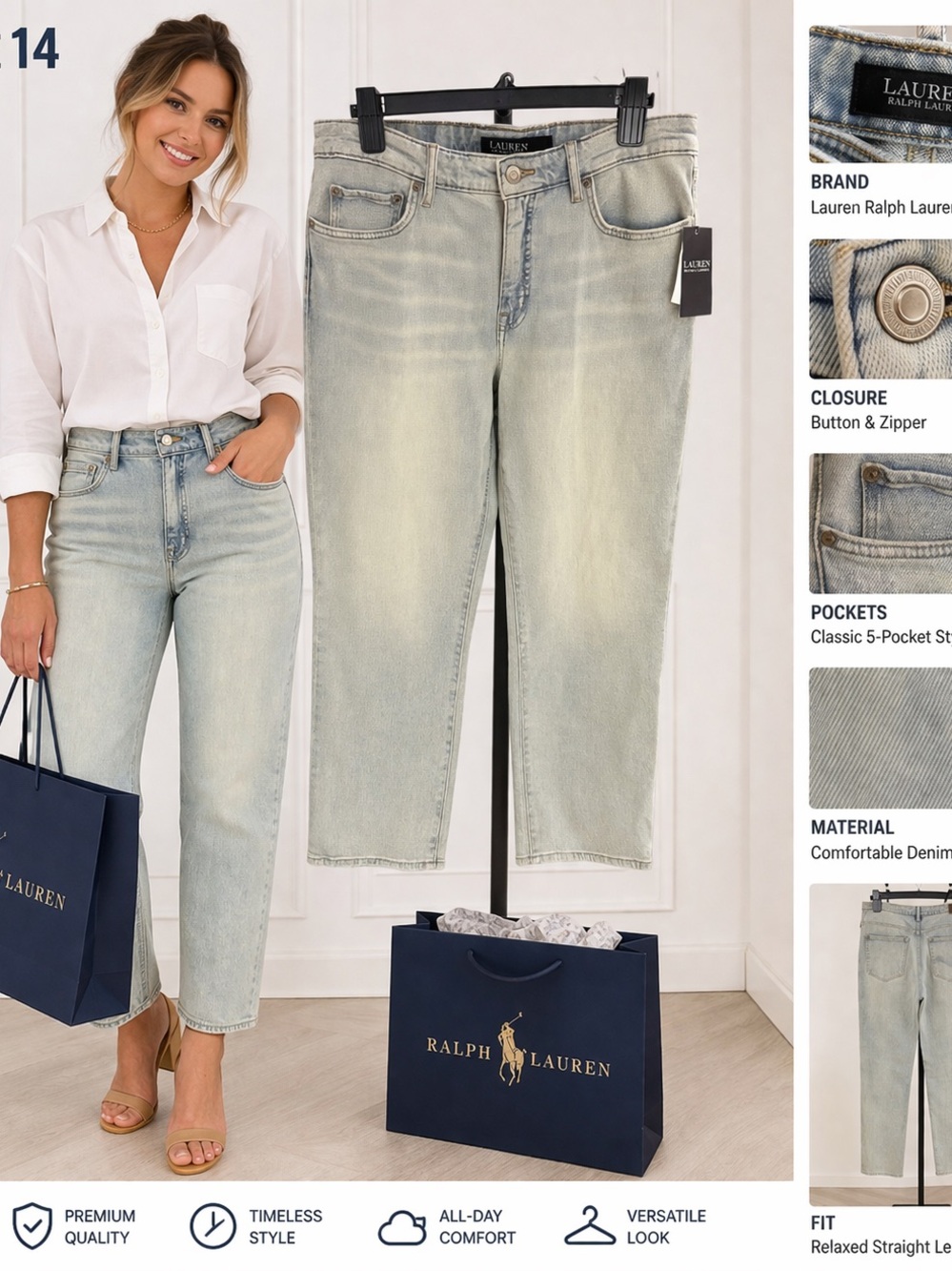 Lauren Ralph Lauren Pale Blue Straight Leg Jeans